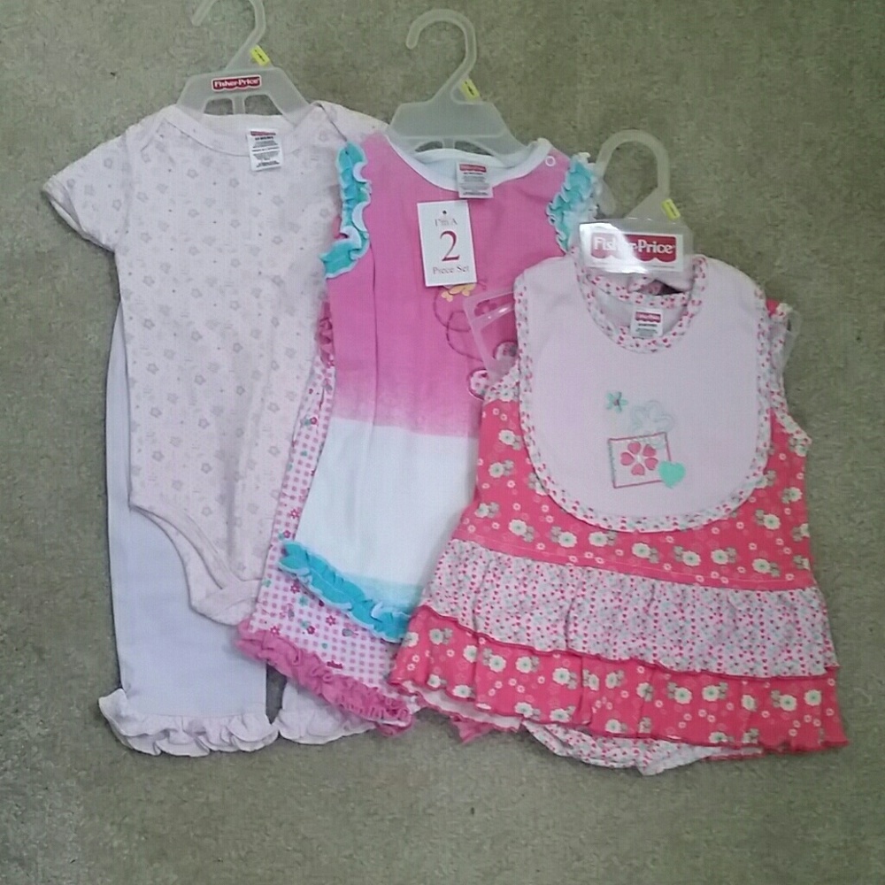 THREE brand new sets....never worn. Size 6/9 mth